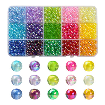 Acrylperlen transparent Mix Set 15 Farben 6x5mm 1200 Stück