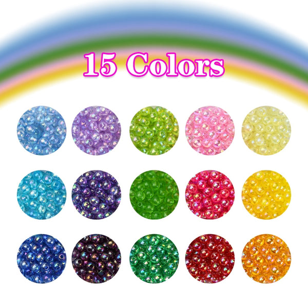 Acrylperlen transparent Mix Set 15 Farben 6x5mm 1200 Stück