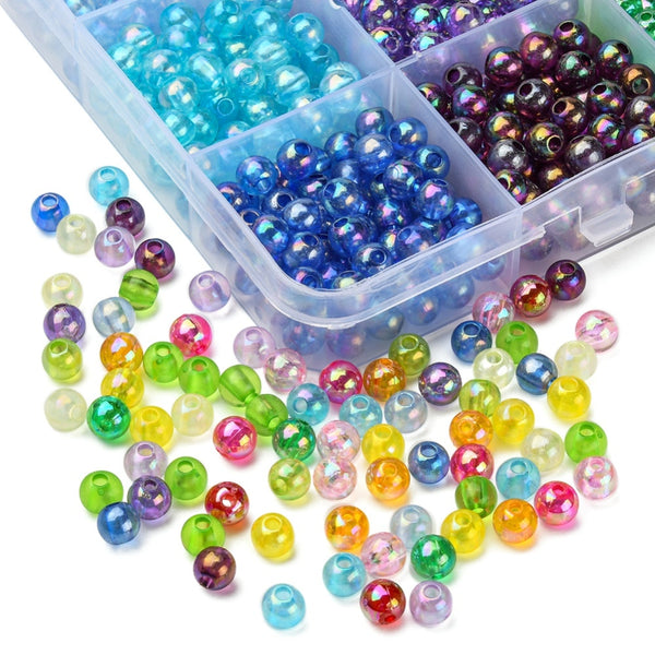 Acrylperlen transparent Mix Set 15 Farben 6x5mm 1200 Stück