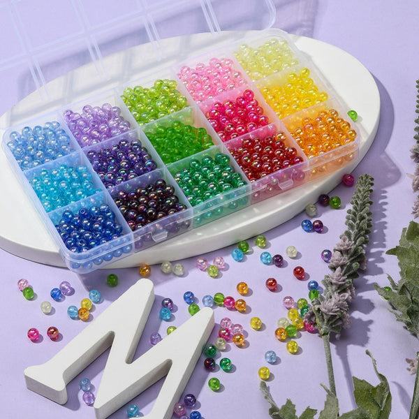Acrylperlen transparent Mix Set 15 Farben 6x5mm 1200 Stück
