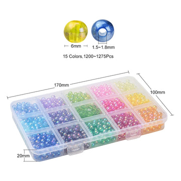 Acrylperlen transparent Mix Set 15 Farben 6x5mm 1200 Stück