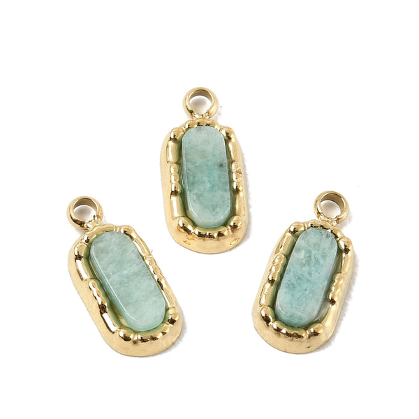 Amazonit Edelstein-Anhänger oval mit Edelstahlfassung gold 12,5mm 1 Stück