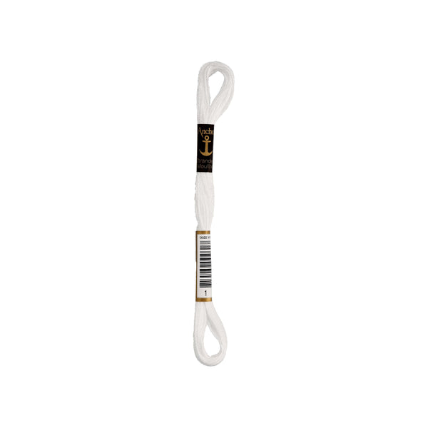 Anchor -Stranded Mouliné-Garn WEISS Sticktwist 6-fädig 100% Baumwolle 8m