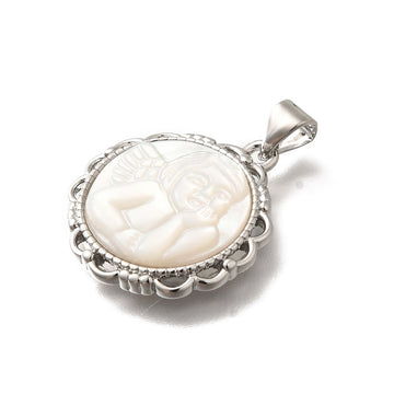 Anhänger Schutzengel aus Messing mit weißer Muschel platinfarben 22×19,5×3,5mm 1 Stück