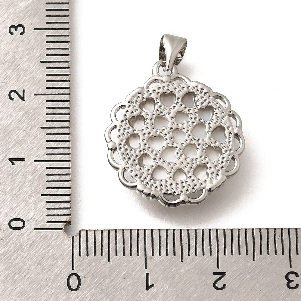 Anhänger Schutzengel aus Messing mit weißer Muschel platinfarben 22×19,5×3,5mm 1 Stück