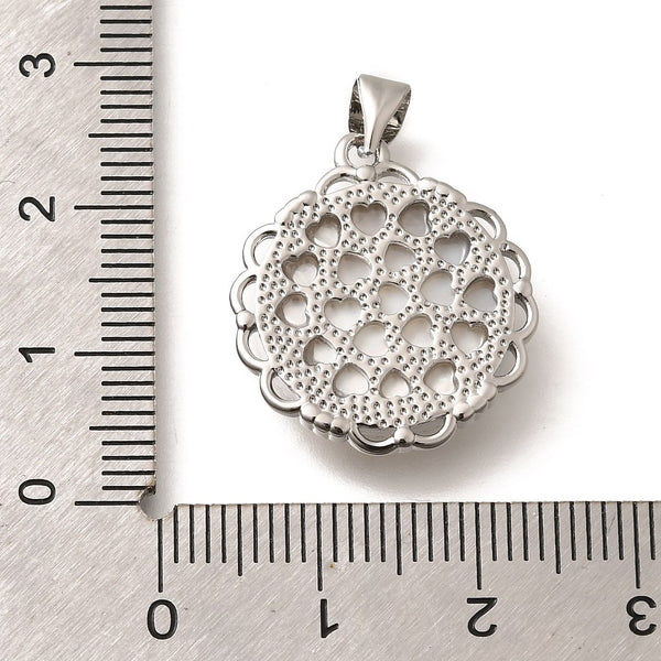 Anhänger Schutzengel aus Messing mit weißer Muschel platinfarben 22×19,5×3,5mm 1 Stück