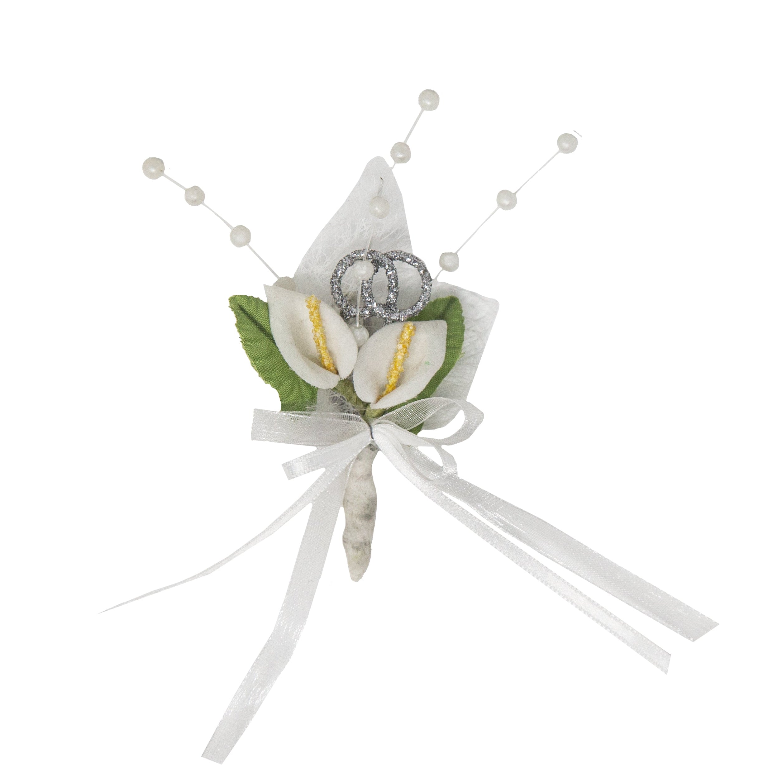 Anstecker Sisalblatt mit 2 Calla inkl. Anstecknadel 8cm