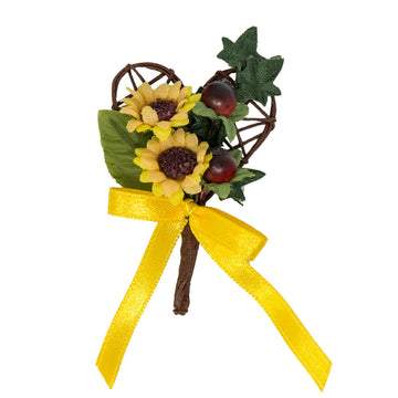 Anstecker Sonnenblumen auf Rebenherz schleife gelb Efeu, mit Anstecknadel, pro Stück