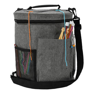Aufbewahrungstasche für Wolle & Garn – große Projekttasche mit Fächern für Stricknadeln, Häkelnadeln & Zubehör grau 33×28 cm