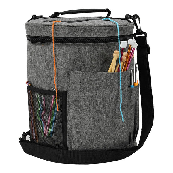 Aufbewahrungstasche für Wolle & Garn – große Projekttasche mit Fächern für Stricknadeln, Häkelnadeln & Zubehör grau 33×28 cm