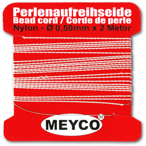 Perlenaufreihseide - Nylon inkl. fester Nadel 0,35mm weiß 2m / Packung