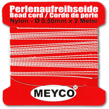Perlenaufreihseide - Nylon inkl. fester Nadel 0,35mm weiß 2m / Packung
