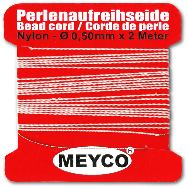 Perlenaufreihseide - Nylon inkl. fester Nadel 0,35mm weiß 2m / Packung