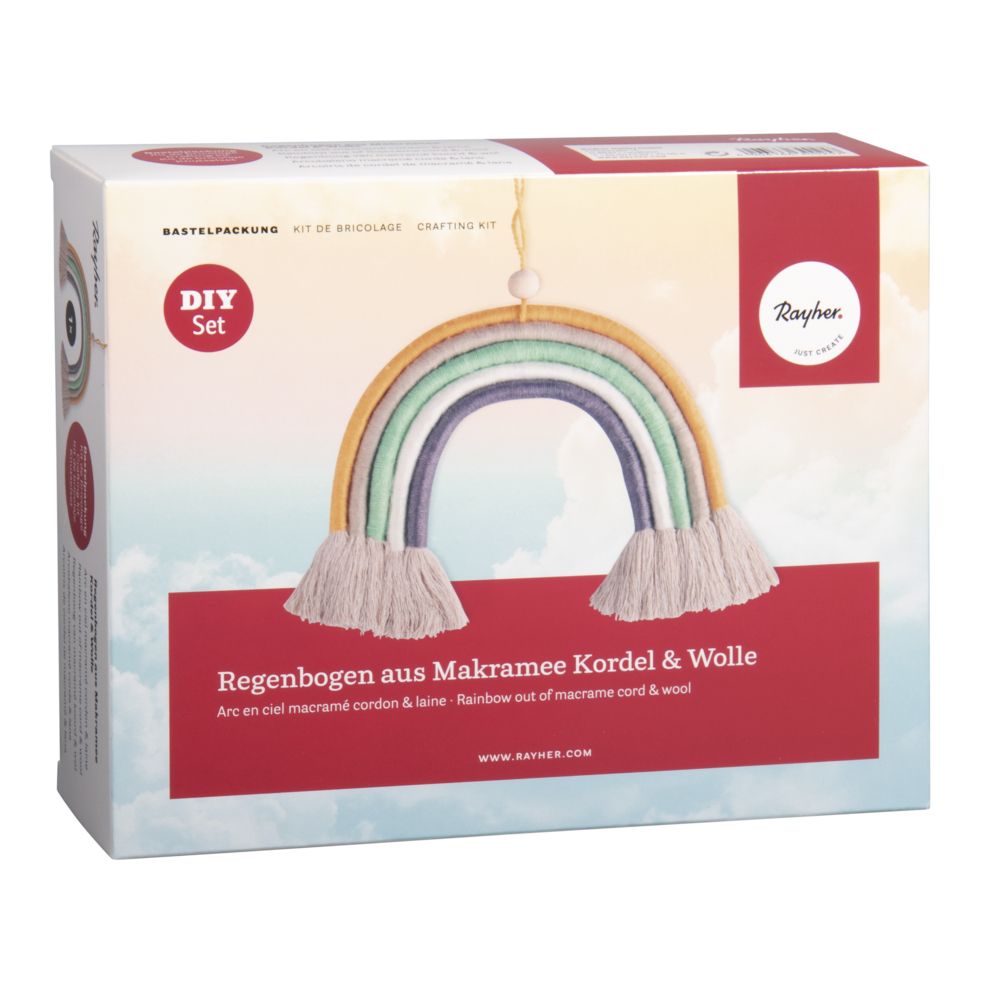 Bastelpackung Regenbogen aus Makramee Kordel+Wolle mit Anleitung