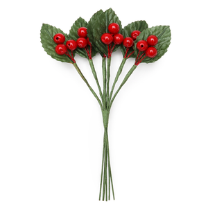 Beeren mit Seidenblatt 18x28mm 6 Stiele / Bund