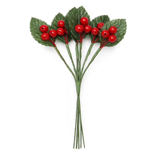 Beeren mit Seidenblatt 18x28mm 6 Stiele / Bund