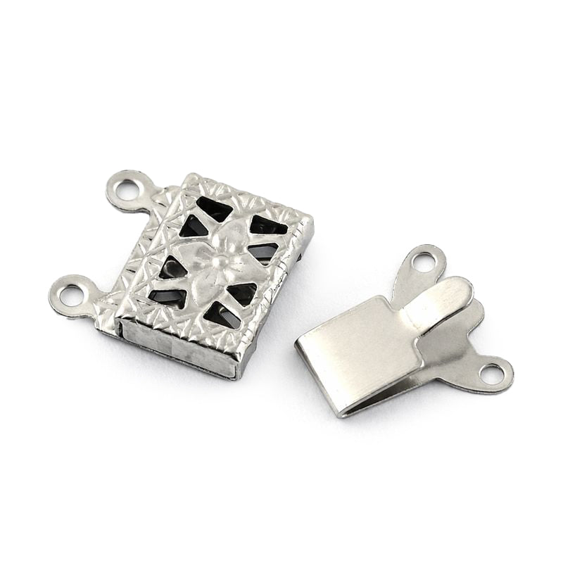 Box Verschluss Edelstahl rechteck zweireihig, 10x15x2,5mm, 2 Ösen Schnappverschluss 2 Stück/Pkg.