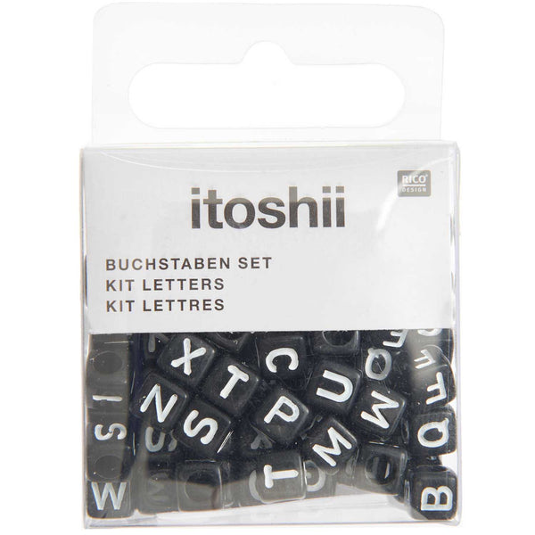 Buchstabenperlen Mix Würfel schwarz/weiß 6x6mm 99 Stück