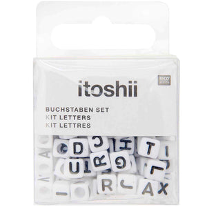 Buchstabenperlen Mix Würfel schwarz/weiß 6x6mm 99 Stück