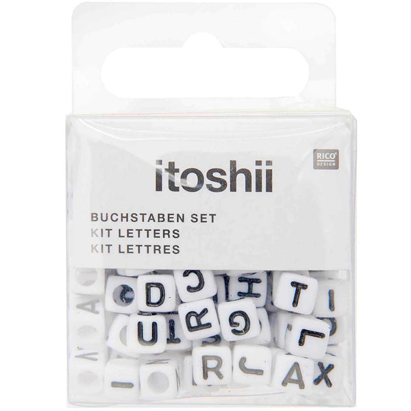 Buchstabenperlen Mix Würfel schwarz/weiß 6x6mm 99 Stück
