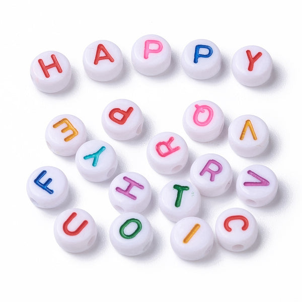 Buchstabenperlen-Mix weiß bunt pastell 7x3,5mm 150 Stück