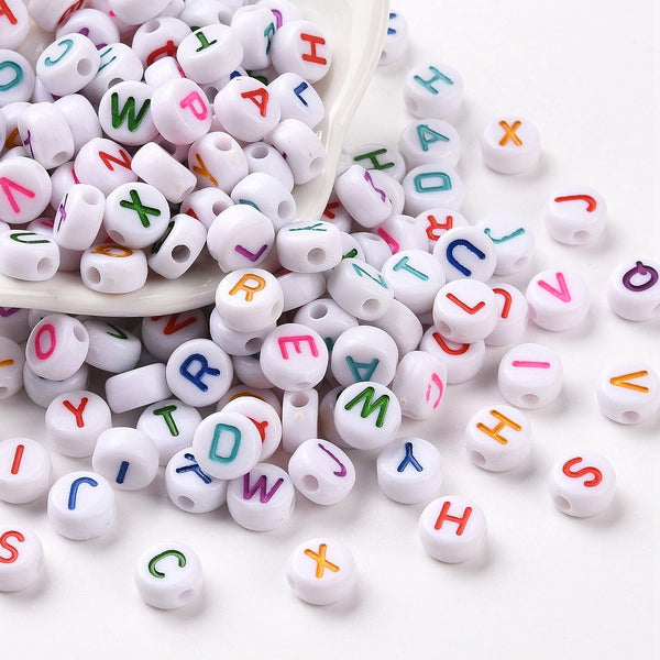 Buchstabenperlen-Mix weiß bunt pastell 7x3,5mm 150 Stück
