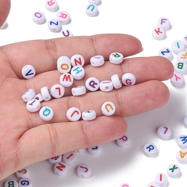 Buchstabenperlen-Mix weiß bunt pastell 7x3,5mm 150 Stück
