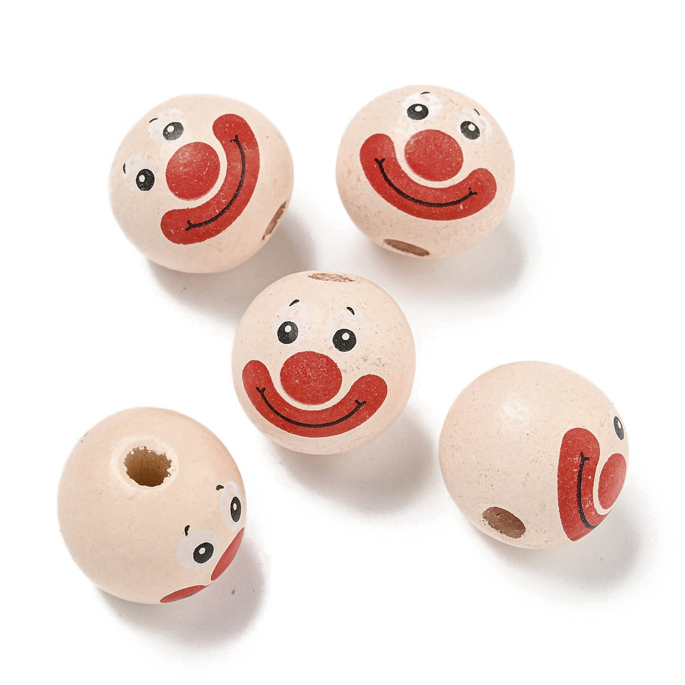 Clown-Gesicht bedruckt 20mm Holzkugel 10 Stück/ Packung