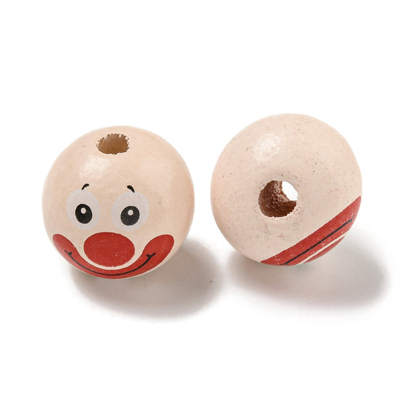 Clown-Gesicht bedruckt 20mm Holzkugel 10 Stück/ Packung