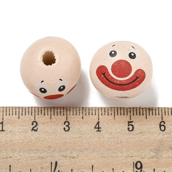 Clown-Gesicht bedruckt 20mm Holzkugel 10 Stück/ Packung