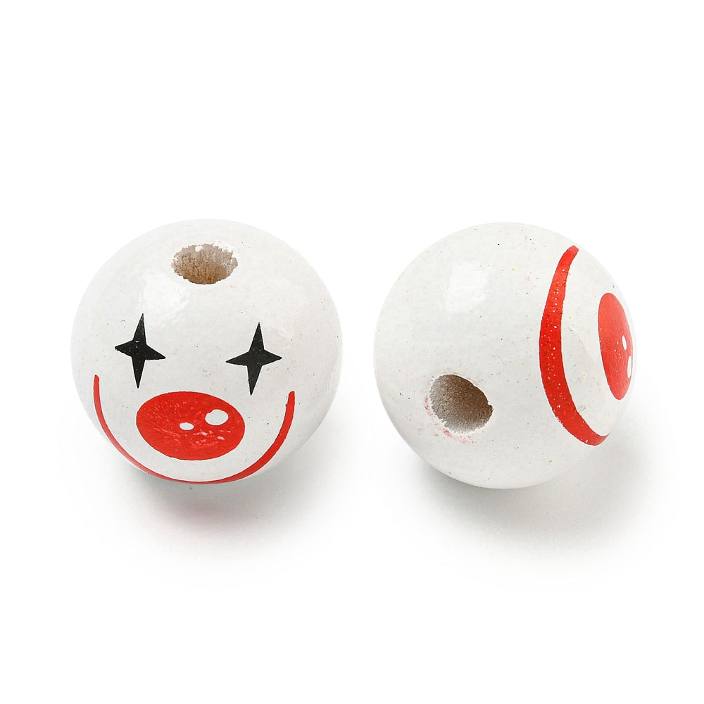 Clown-Gesicht bedruckt 20mm Holzkugel weiß/rot 10 Stück/ Packung