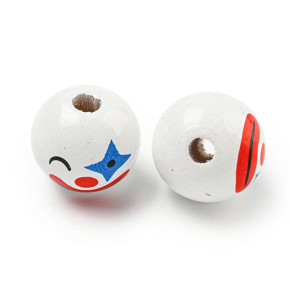 Clown-Gesicht bedruckt 20mm Holzkugel weiß/rot/blau 10 Stück/ Packung
