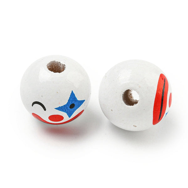 Clown-Gesicht bedruckt 20mm Holzkugel weiß/rot/blau 10 Stück/ Packung