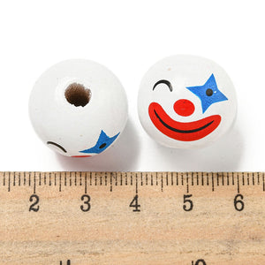 Clown-Gesicht bedruckt 20mm Holzkugel weiß/rot/blau 10 Stück/ Packung