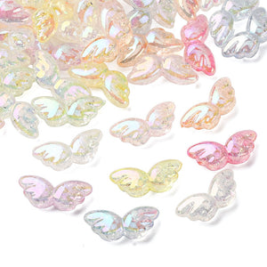 Crackle Acrylperlen Engelflügel pastell AB 9,5x22x6,5mm 18 Stück