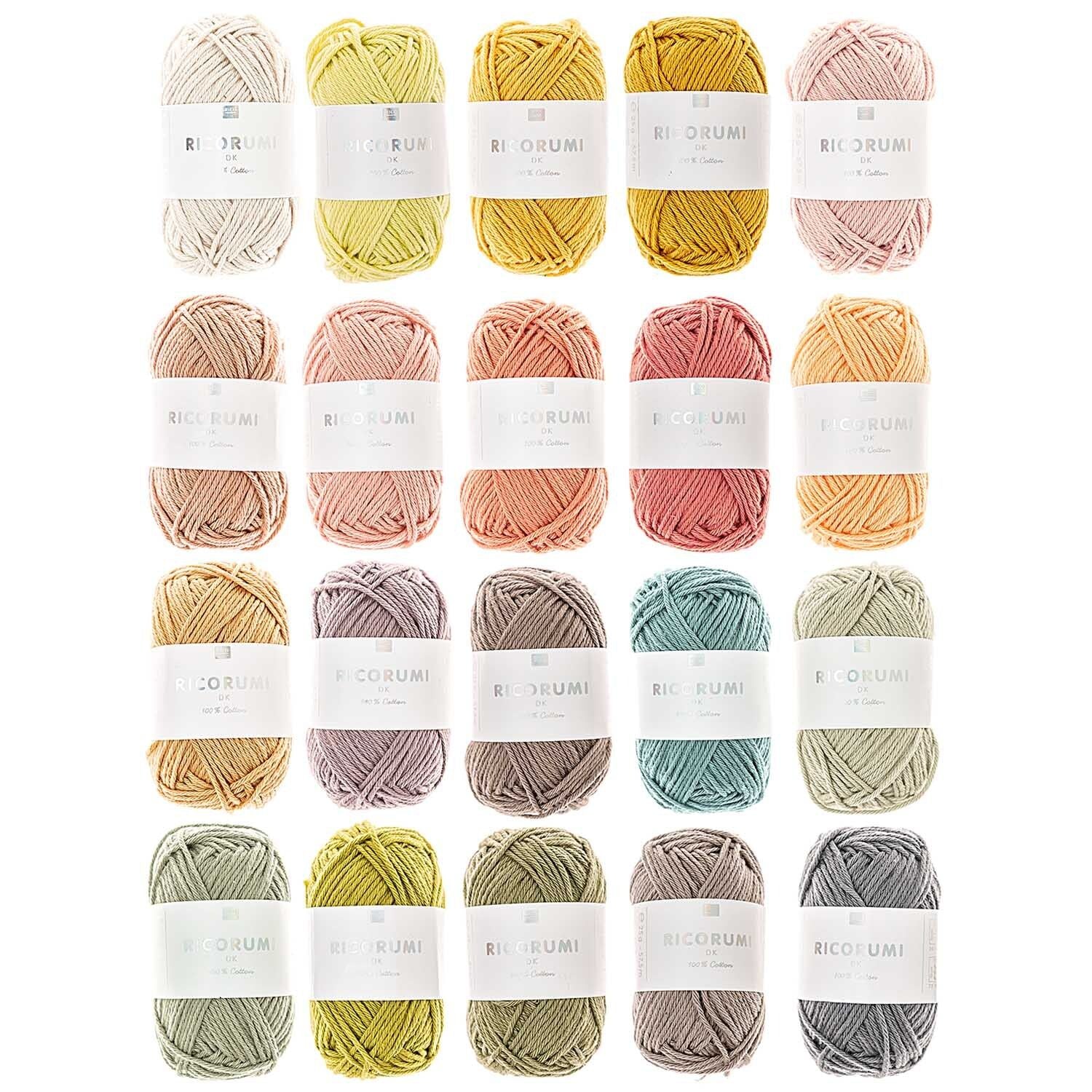 Ricorumi Baumwollgarn 20 Farben Set 100% Baumwolle á 25g / 57,5m 20 Knäuel