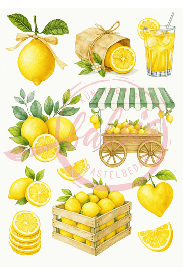 Reispapier Decoupage Zitronen Limonade A4 25-30g/m² 1 Bogen