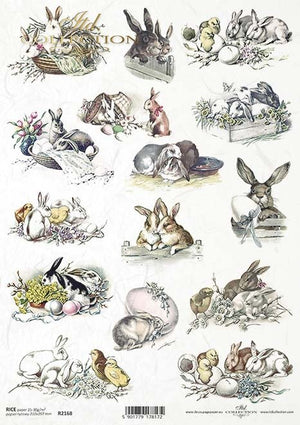 Decoupage-Papier Hasen und Küken A4 - 210x297 mm 1 Stück