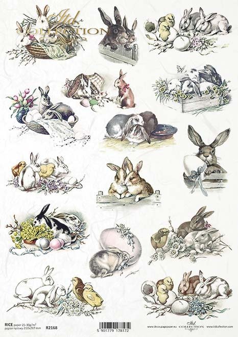 Decoupage-Papier Hasen und Küken A4 - 210x297 mm 1 Stück