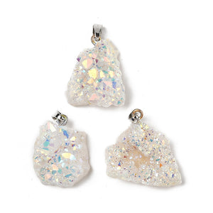 Drusy Achat Anhänger Naturstein weiß AB galvanisiert mit Edelstahlöse 21-30mm 1 Stück