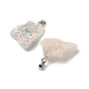 Drusy Achat Anhänger Naturstein weiß AB galvanisiert mit Edelstahlöse 21-30mm 1 Stück