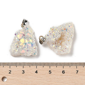Drusy Achat Anhänger Naturstein weiß AB galvanisiert mit Edelstahlöse 21-30mm 1 Stück