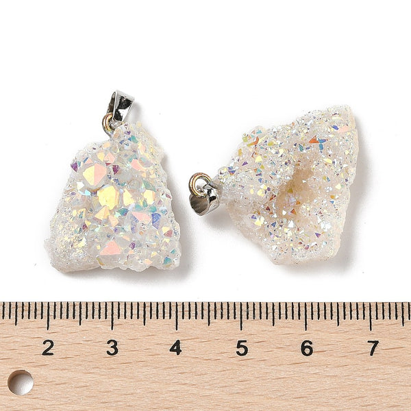 Drusy Achat Anhänger Naturstein weiß AB galvanisiert mit Edelstahlöse 21-30mm 1 Stück