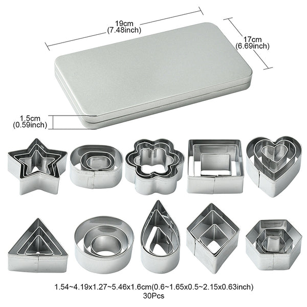 Edelstahl-Ausstechformen Set Formen mit Aufbewahrungsbox  170x90x18mm 30-teilig