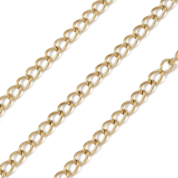 Edelstahl Curb Chains Gliederkette nickel free golden 3x2mm 1m
