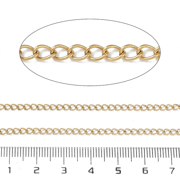 Edelstahl Curb Chains Gliederkette nickel free golden 3x2mm 1m