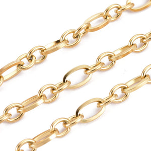 Edelstahl Figaro-Kette 304 ungeöffnet goldfarben 6x3x+4x3x0,7mm 1m