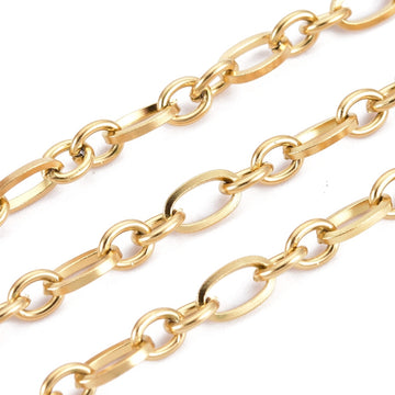 Edelstahl Figaro-Kette 304 ungeöffnet goldfarben 6x3x+4x3x0,7mm 1m