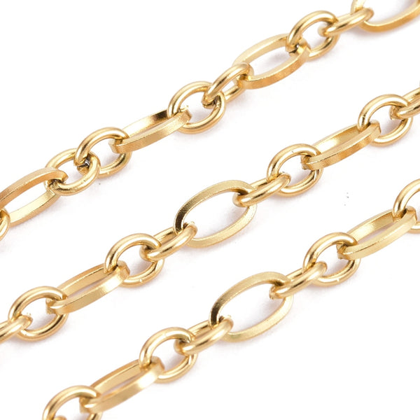 Edelstahl Figaro-Kette 304 ungeöffnet goldfarben 6x3x+4x3x0,7mm 1m