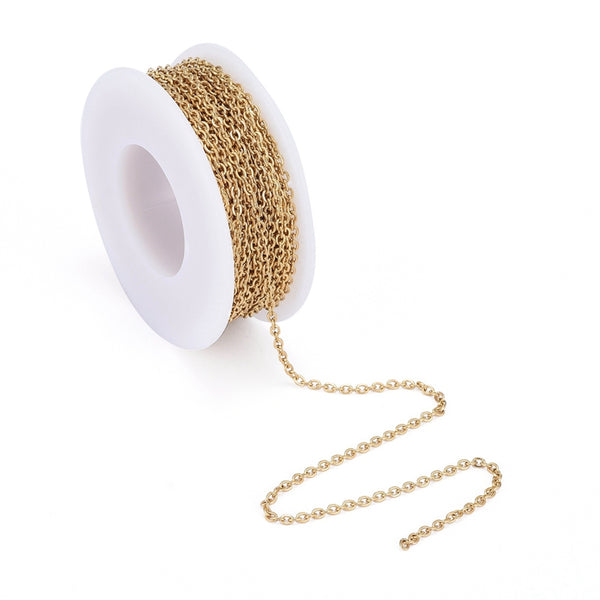 Edelstahlkette mit ovalen Gliedern goldfarbig gelötet 2,5x2x0,5mm 1m